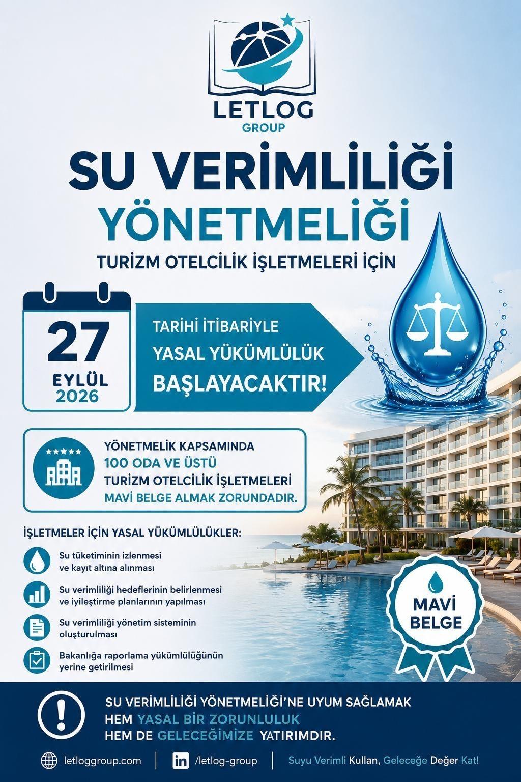 Turizm ve otelcilik işletmeleri için Su Verimliliği Yönetmeliği duyurusu